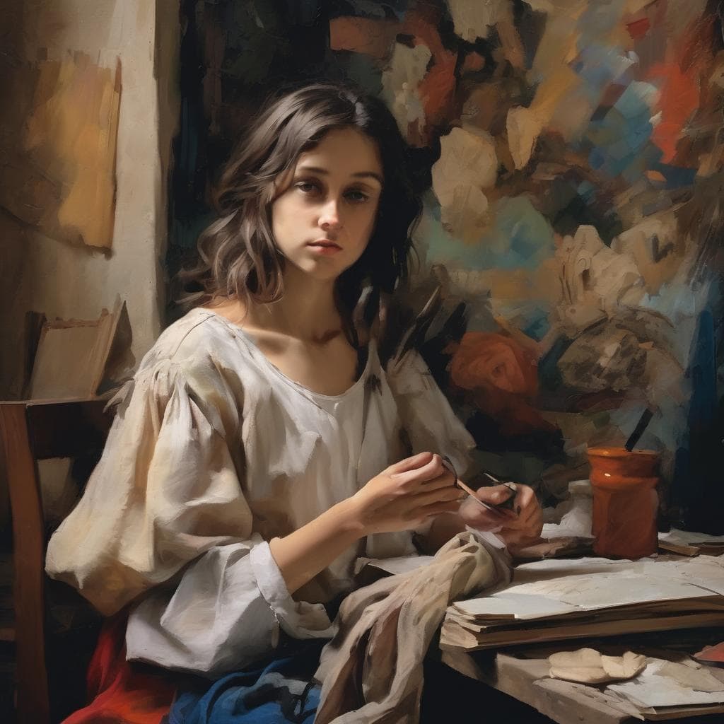 Φωτογραφία νεαρής γυναίκας σε καλλιτεχνικό περιβάλλον, ζωγραφική και δημιουργικότητα.