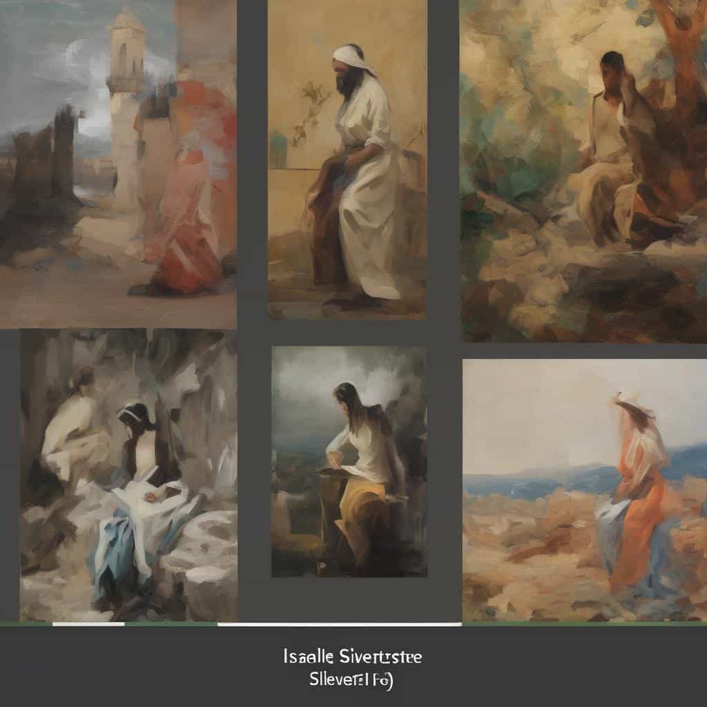 Φαίνεται ότι η εικόνα είναι μια συλλογή με έργα τέχνης που απεικονίζουν ανθρώπους σε διάφορες σκηνές και τοπία.